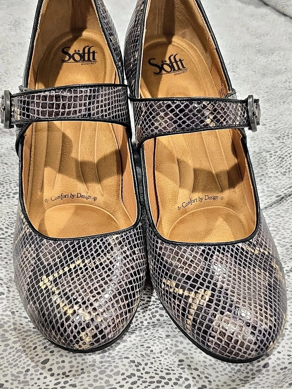 Sofft Animal Print Mary Jane Heels in Black & Gray